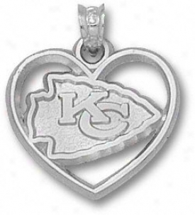 Kansas City Chiefs Sterling Sil\/er Arrowhead Logo Heart Pendant