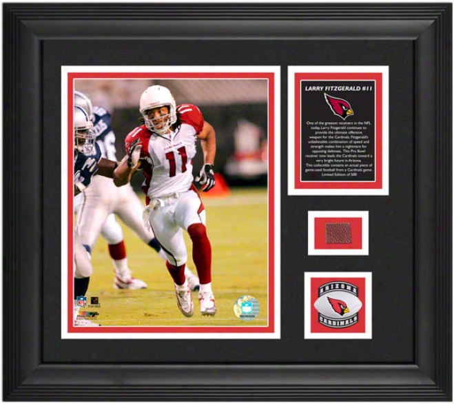 Larry Fitzgerald Arizona Cardinals Framed 8x10 Photograph With Game Used Football Piece And Medallion