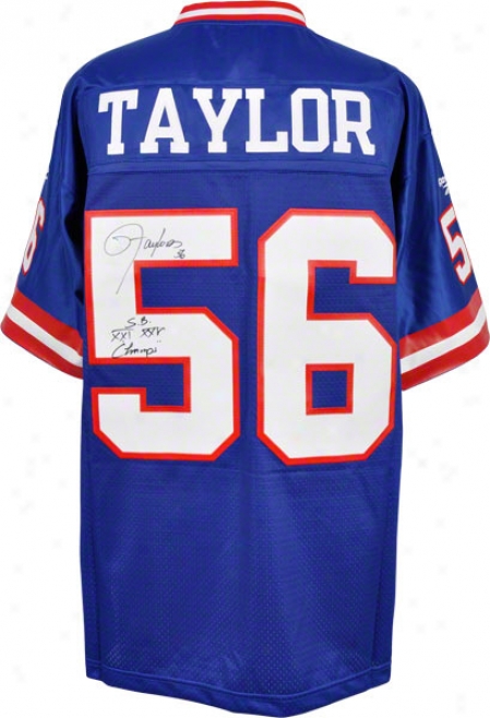Lawrence Taylor Autographed Jersey  Details: New York Giants, Blue, Eqt Jersey, With &quotsb Xxi/xxv Champ&quot Inscription
