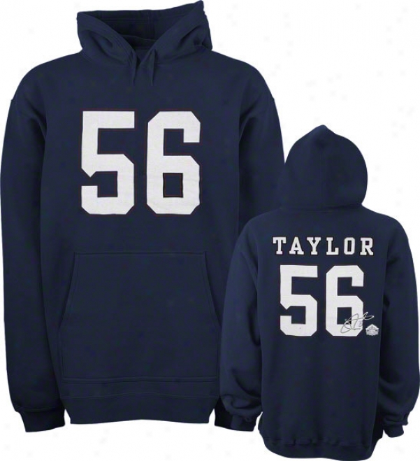 Lawrence Taylor New York Giantx Navy Hall Of Reputation Name & Number Hooded Sweatshirt