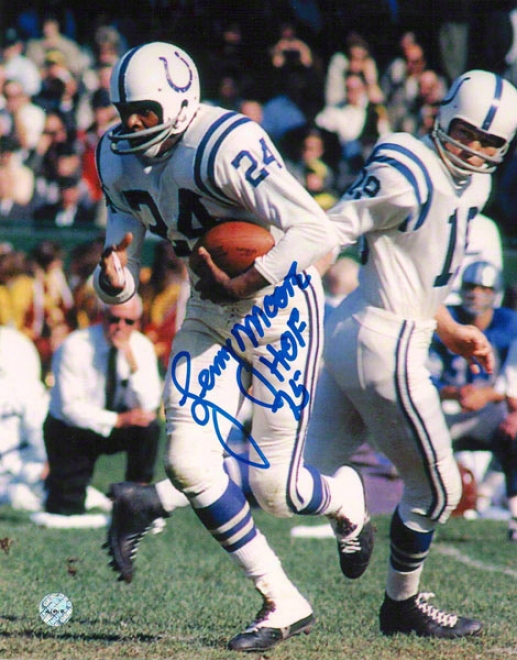 Lenny Moorr Baltimore Colts Autographed 8x10 Photo  Handoff From Unitas Inscribed Hof 75