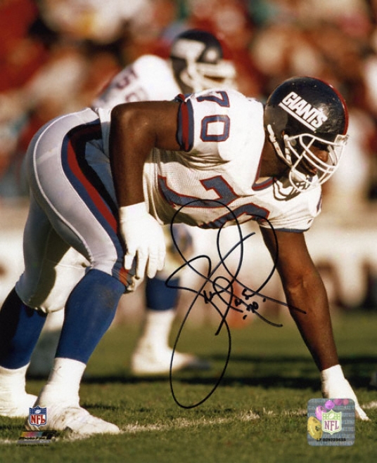 Leonard Marshall New York Giants - 3 Point Stance - Autographed 8x10 Phltograph