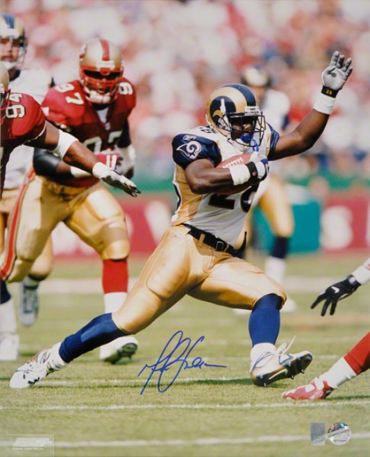 Marshall Faulk Autographed 16x20 Photograph  Details: St. Louis Rams, Vs. 49ers,