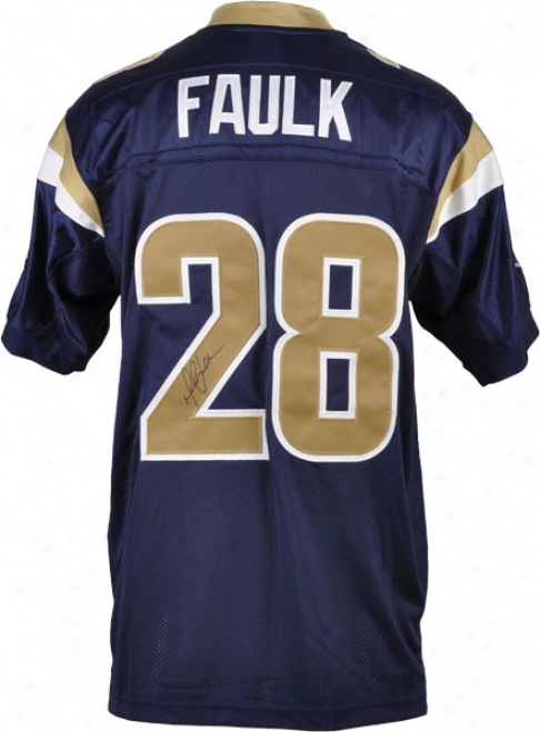 Marshall Faulk Autographed Jersey  Details: St. Louis Rams, Reebok Authentic Naavy