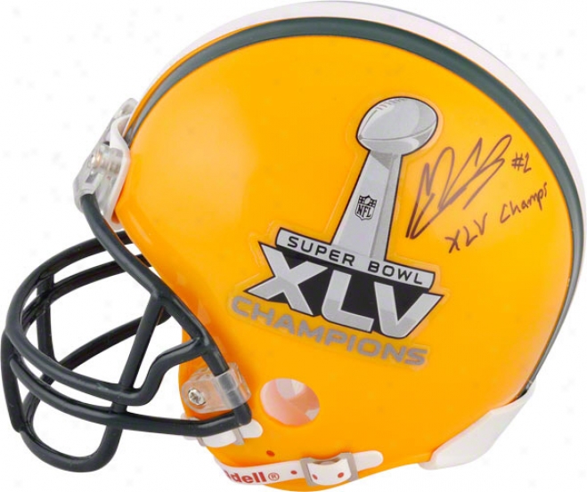 Mason Crosby Autographed Mini Helmet  Details: Half Sb Xlv Half Green Bay Pakcers, S6 Xlv Champs Inscription
