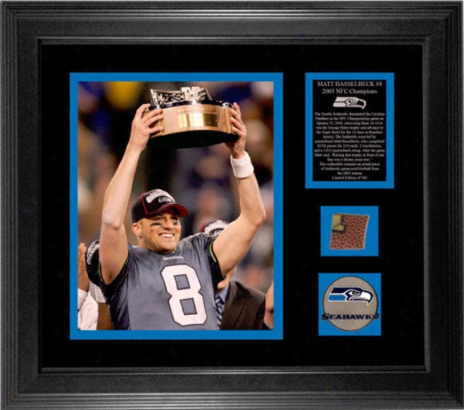 Matt Hasselbeck Seattle Seahawks - Nfc Champions - Framed 8x10 Photograph With Game Used 2005 Football Piece And Medallion