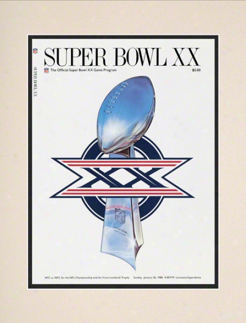 Matted 10.5 X 14 Super Bowl Xx Program Print  Details: 1986, Bears Vs Patriots