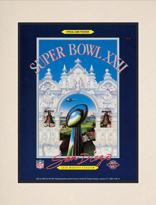 Matted 105. X 14 Super Bowl Xxii Program Print  Details: 1988, Redskins Vs Broncos