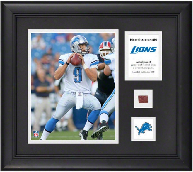 Matthew Stafford Framed 8x10 Photograph  Details: Detroit Lions, With Game-used Football Piece And Descriptive Plate