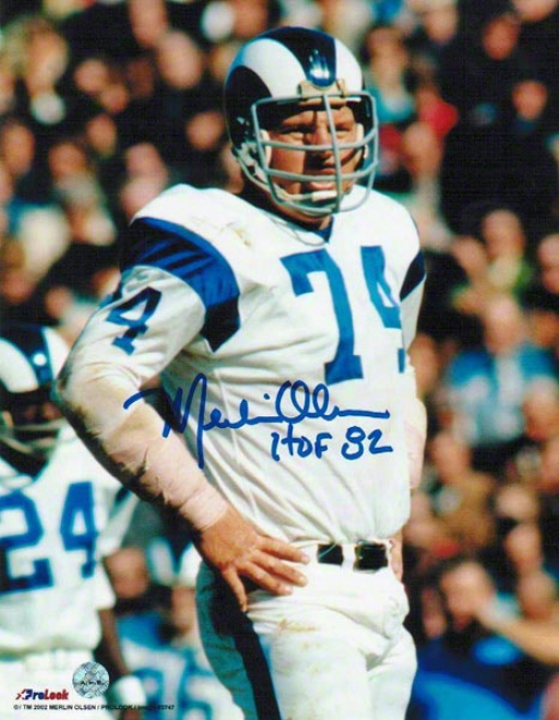 Merlin Olsen Los Angeles Rams Autographed 8x10 Photograph With Hof 82 Inscription