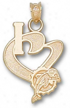 Miami Dolphins 10k Gold ''i Heart'' Dolphin Logo 3/4'' Pendant