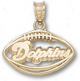 Miami Dolphins 14k Gold ''dolphins'' Pierced Football Pendant