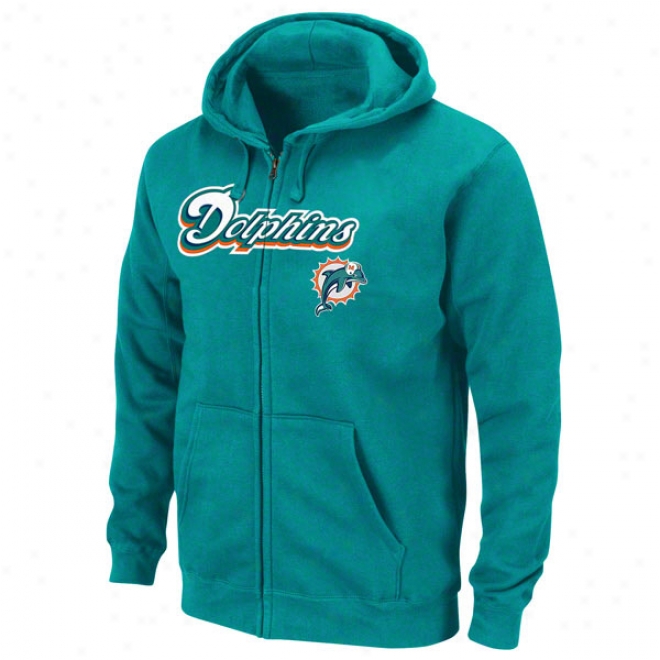 Miami Dolphins Aqua Classic Heavyweight Ii Full-zip Fleece Hooded Sweatshirt