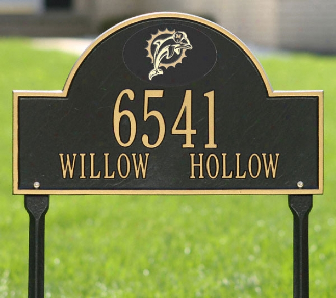 Miami Dolphins Black And Gold Personalized Address Oval Lawn Plaque