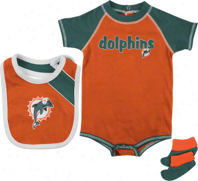 Miami Dolphins Infant Creeper, Bib, And Bootie Set