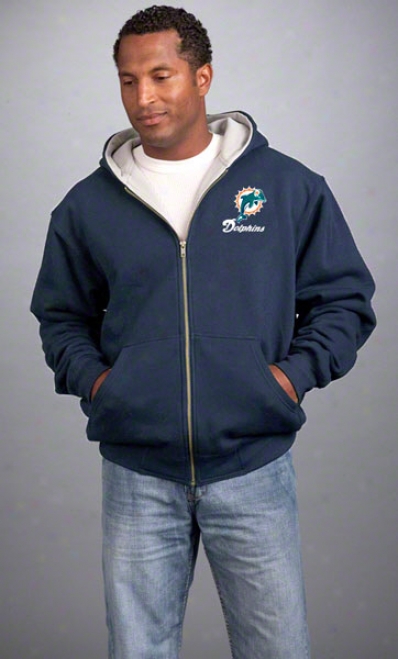 Miami Dolphins Jacket: Navy Reebok Hooded Craftsman Jacket