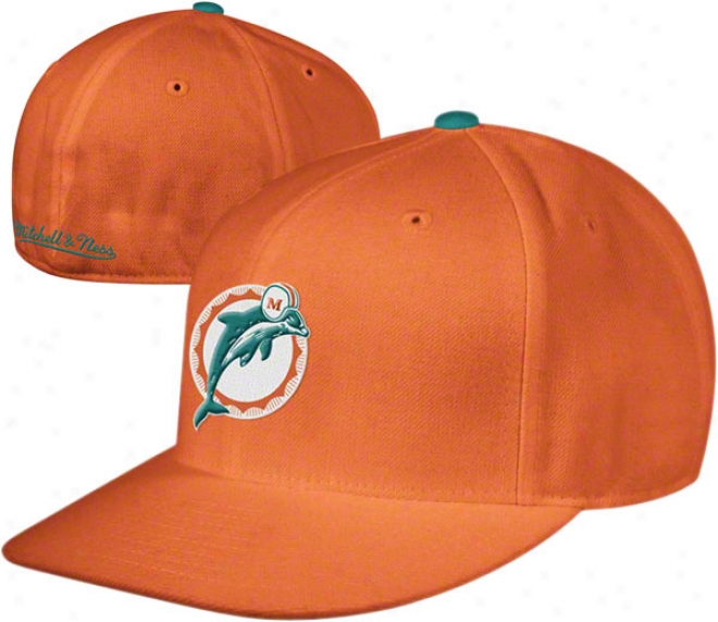 Miami Dolphins Mitchell & Ness Throwback Basic Logo Fitted Hat