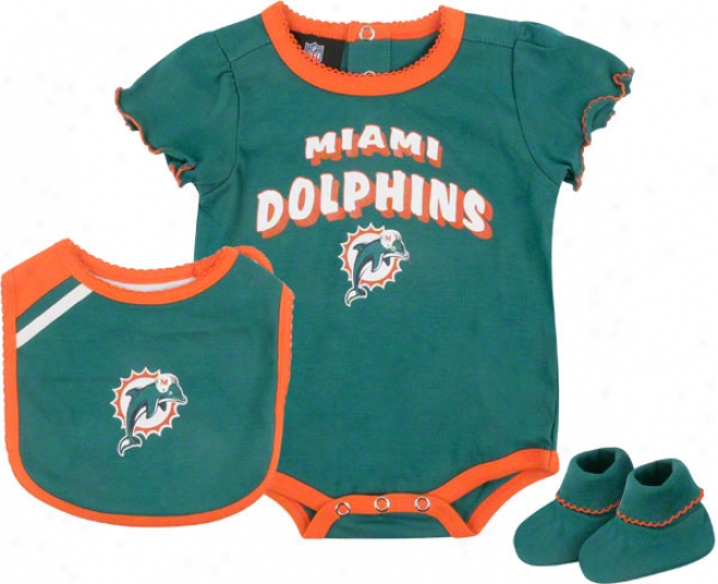 Miami Dolphins Newborn Creeper, Bib, And Bootie Set