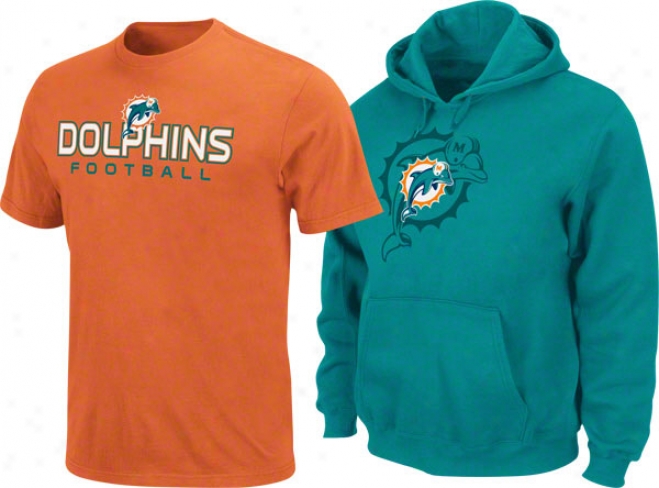 Miami Dolphins Orange T-shirt And Aqua Hkoded Sweatshirt Combo Pack