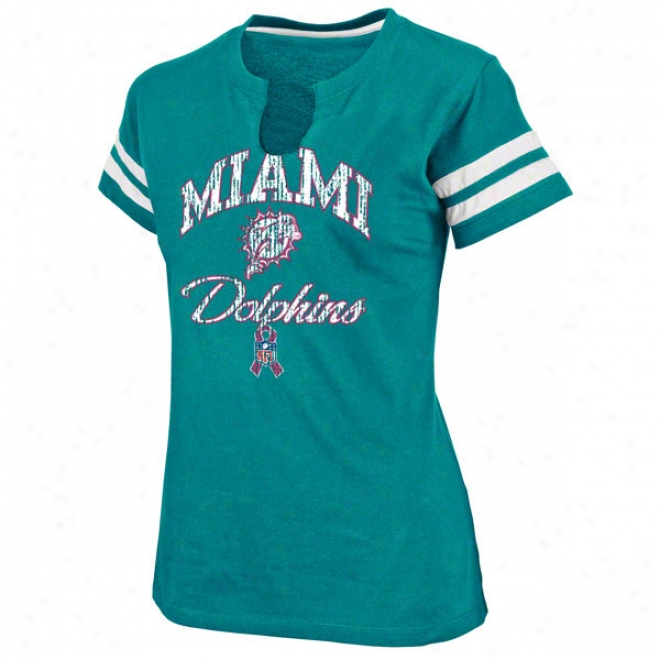 Miami Dolphins Women's Aqua Breast Cancer Awareness Separate Necl Crew T-shirt