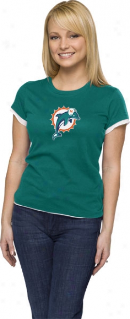 Miami Dolphins Womens Aqua Logo Premier Also Cap Sleeve Tissue T-shirt