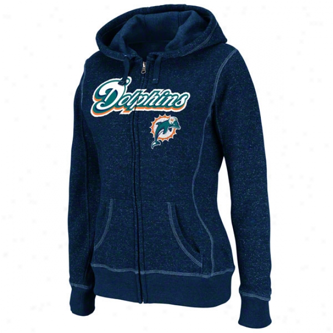 Miami Dolphins Wmen's Deep Post Navy Full-zip Hooded Sweatshkrt