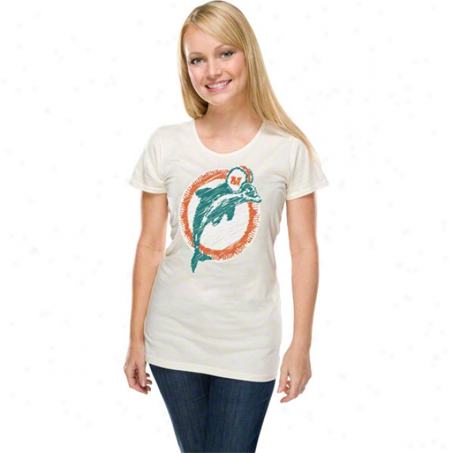 Miami Dolphins Women's Sketchy Logo White Garment Washed T-shirt