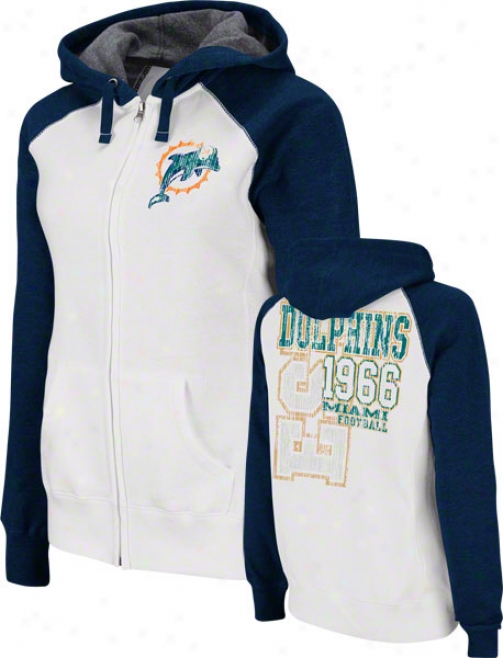 Miami Dolphins Women's Sport Princess White Raglan Full-zip Hooded Sweatshirt