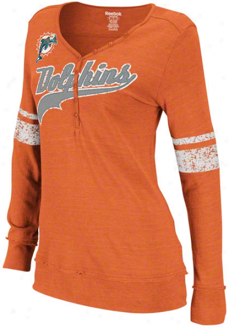 Miami Dolphins Women's Tri-blend Orange Long Sleeve Henley Top