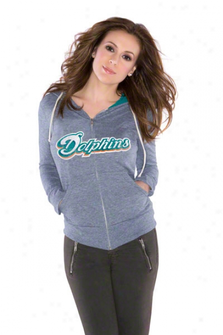 Miami Dolphins Women's Tried And Exact Tri-blend Full-zip Hoodie - By Alyssa Milano