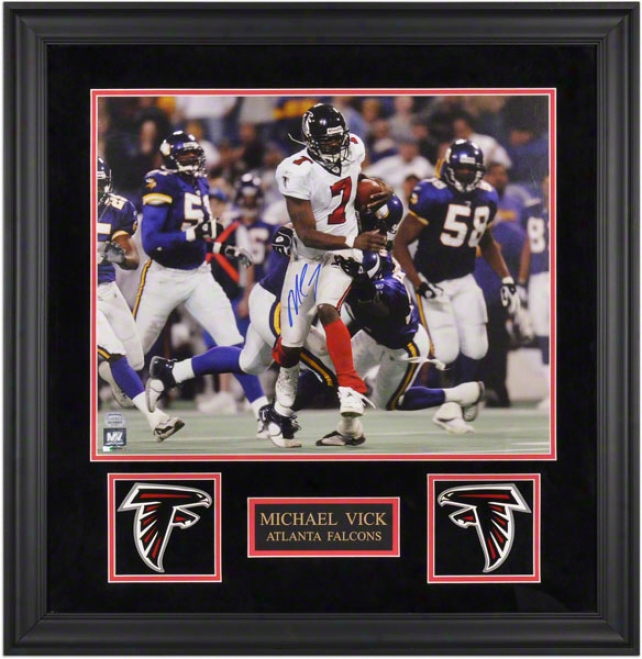 Michael Vick Framed Autographed Photogra0h  Details: Atlanta Falcons, The Play, 16x20
