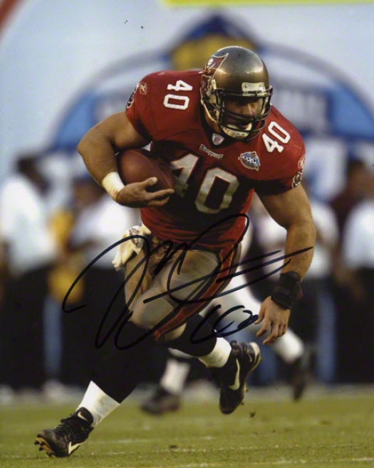 Mike Alstott Autographed 8x10 Photograph  Details: Tampa Bay Buccaneers, Running With Ball