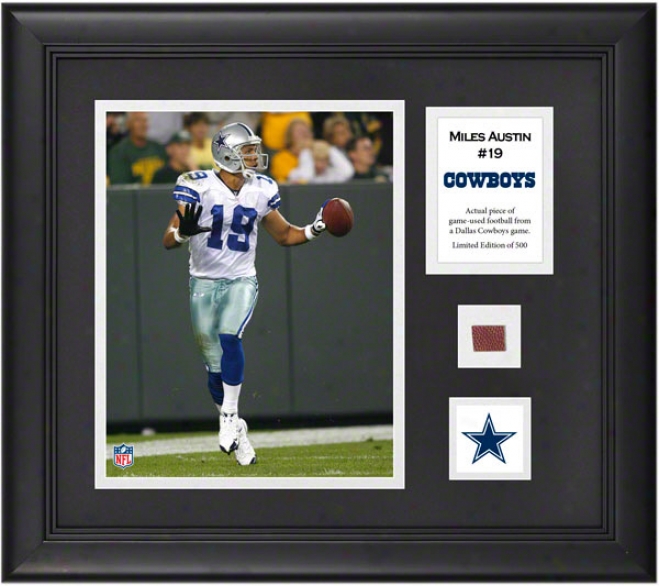 Miles Austin Framed 8x10 Photograph  Details: Dallas Cowboys, With Game-used Footgall Piece And Descriptive Plate