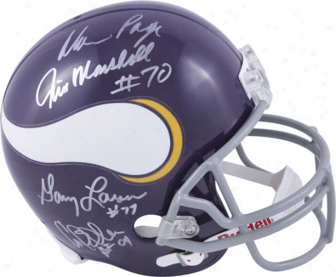 Minnesota Vikings Autographed Helmet  Details: Purple People Eatera, Riddell Replica Helmet