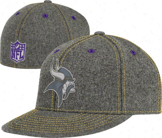 Mnnesota Vikings Flex Hat: Grey Series Melton Wool Flat Brim Flex Hat