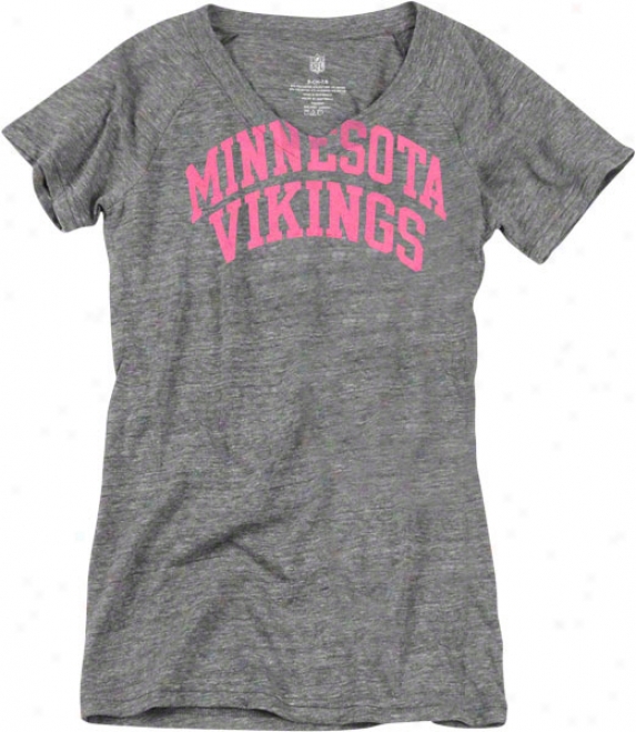 Minnesota Vikings Girl's Pink Team Tri-blend V-neck T-shirt