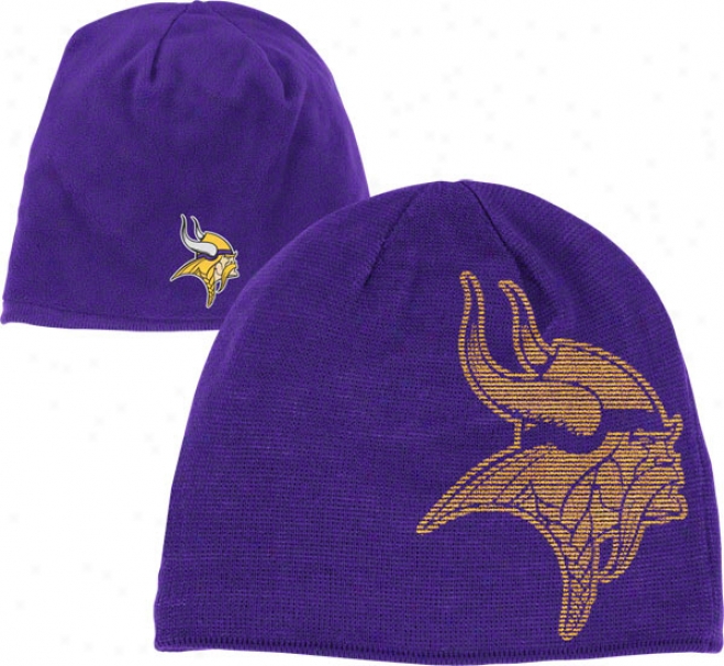 Minnesota Vikings Knit Hat: Acrylci/fleece Reversible Uncuffed Knit Hat
