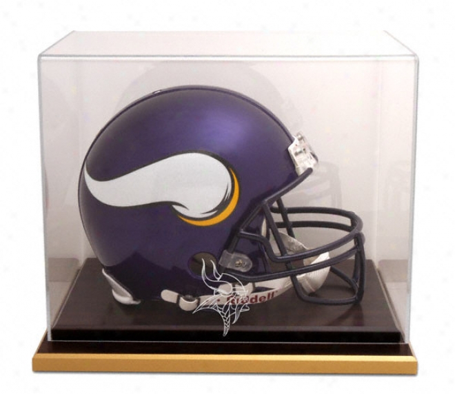 Minnesota Vikings Logo Helmet Display Case Details: Wood Base, Mirrored Move ~ward