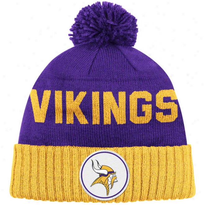 Minnesota Vikings Purple iMtchell & Ness Throwbacks Cuffed Pom Knit Hat
