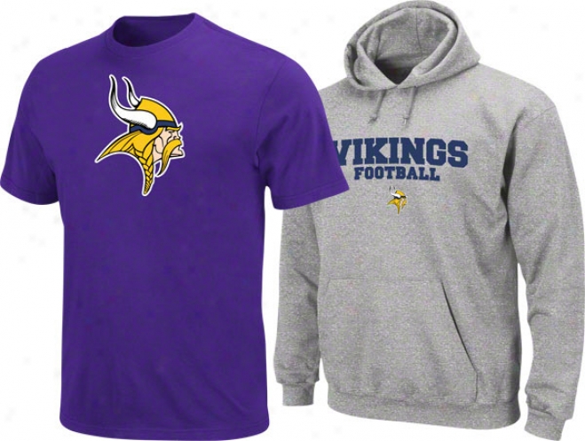 Minnesota Vikings Purple T-shirt And Steel Hooded Sweatshirt Combo Pack