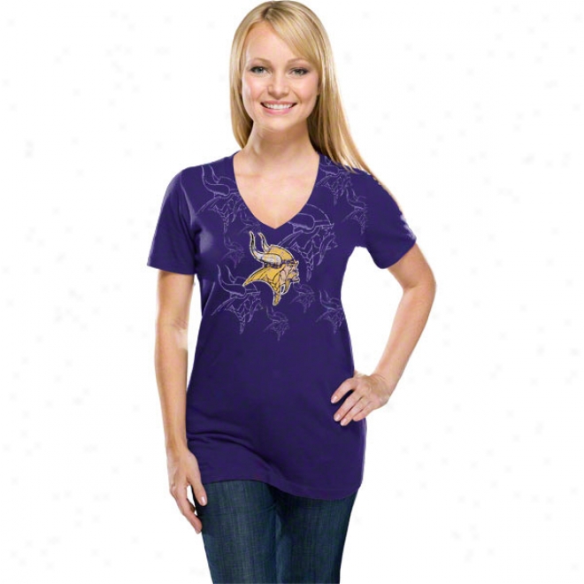 Minnesota Vikings Women's D.l. Deep V-neck Purple Short Sleeve Top