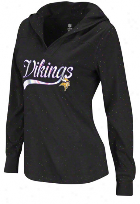 Minnesota Vkings Women's Fem Fan Black Long Sleeve Hooded T-shirt