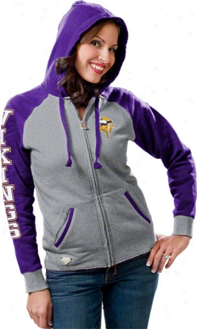 Minnesota Vikings Women's Grey Letterman Full-zip Hooded Sweatshirt