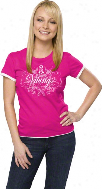 Minnesota Vikings Women's Pink Breast Cancer Bca Flourish Cap Sleeve Tissue T-shirt