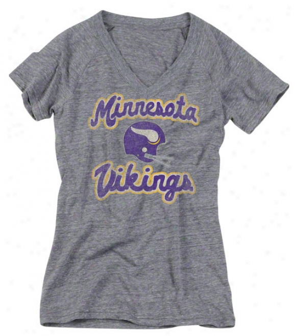 Minnesota Vikings Women's Reebok Heathered Grey Take Back Tri-blend V-neck T-shirt