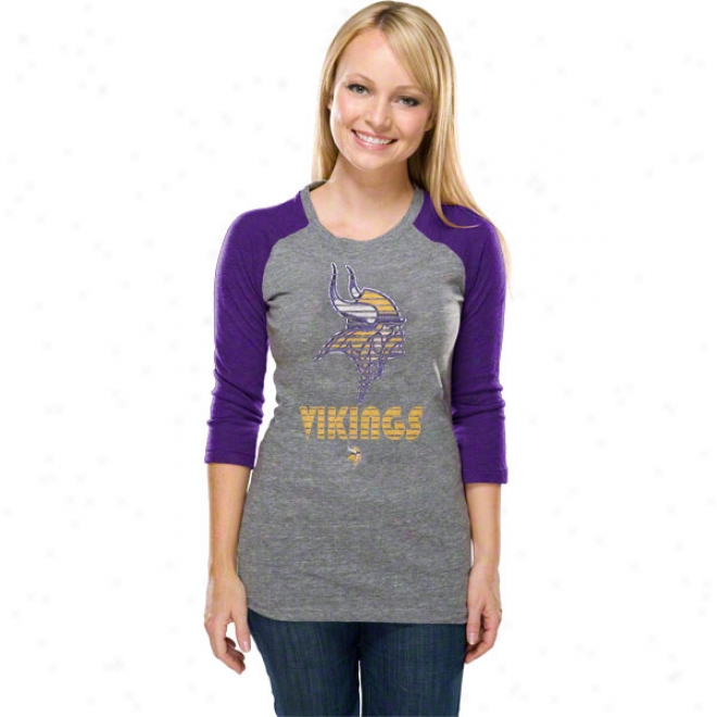 Minnesota Vikings Women's Sport Princess Grau 3/4 Sleeve Raglan Top