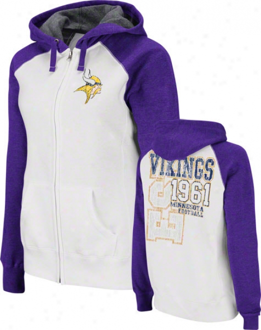 Minnesota Vikings Women's Sport Princess White Raglan Full-zip Cucullate Sweatshirt