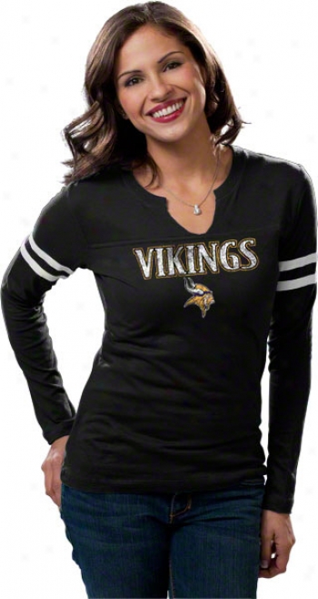 Minnesota Vikings Women's Stadium Spirit Long Sleeve Split Neck T-shirt