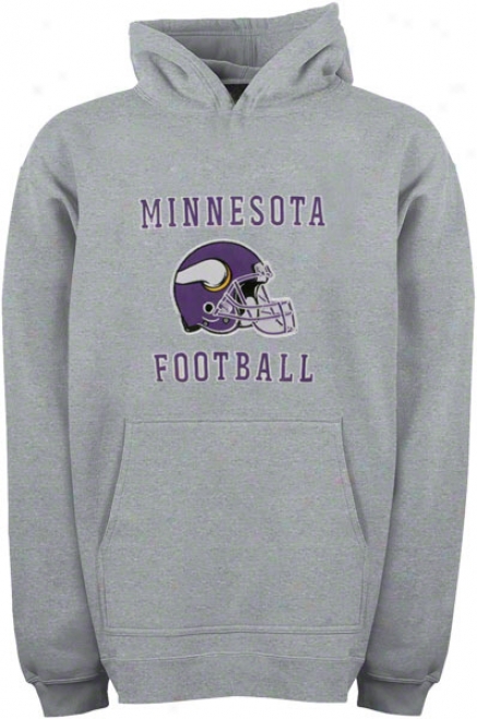 Minnesota Vikings Youth Grey Helmet Logo Applique Hooded Sweatshirt