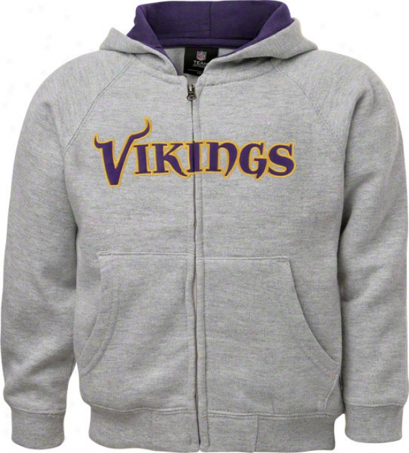 Minnesota Vikings Youth Grey Sportsman Fullz-ip Fleece Hooded Sweatshirt